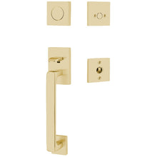 Load image into Gallery viewer, BADEN SATIN BRASS (US4) HANDLESET DUMMY [4810] W/ 2-3/8&quot; BACKSET AND 1/4&quot; ROUND FACEPLATE AND STRIKEPLATE W/ INTERIOR LEVER
