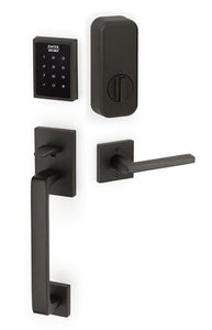 EMPOWERED MOTORIZED TOUCHSCREEN KEYPAD ENTRY SET BADEN GRIP (EMP0103) OIL RUBBED BRONZE (US10B) W/ 2-3/8" BACKSET AND 1/4" ROUND FACEPLATE AND STRIKEPLATE W/ INTERIOR LEVER