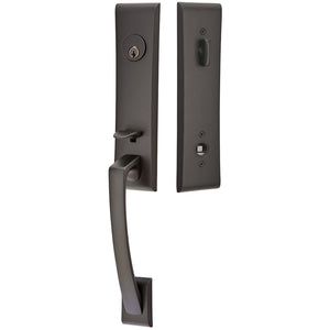 APOLLO FLAT BLACK (US19) HANDLESET SINGLE-CYLINDER [4815] W/ 2-3/8" BACKSET AND 1/4" ROUND FACEPLATE AND STRIKEPLATE W/ INTERIOR LEVER
