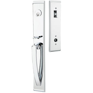 ORION POLISHED CHROME (US26) HANDLESET SINGLE-CYLINDER [4816] W/ 2-3/8" BACKSET AND 1/4" ROUND FACEPLATE AND STRIKEPLATE W/ INTERIOR LEVER