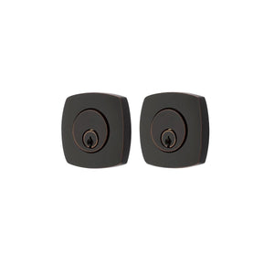 URBAN MODERN DEADBOLT WITH 2-3/8" BACKSET AND 1/4" ROUND FACEPLATE AND STRIKEPLATE