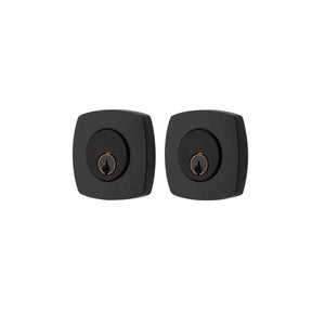 URBAN MODERN DEADBOLT WITH 2-3/8" BACKSET AND 1/4" ROUND FACEPLATE AND STRIKEPLATE