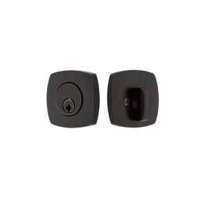URBAN MODERN DEADBOLT WITH 2-3/8" BACKSET AND 1/4" ROUND FACEPLATE AND STRIKEPLATE