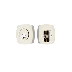 URBAN MODERN DEADBOLT WITH 2-3/8" BACKSET AND 1/4" ROUND FACEPLATE AND STRIKEPLATE
