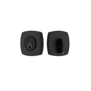 URBAN MODERN DEADBOLT WITH 2-3/8" BACKSET AND 1/4" ROUND FACEPLATE AND STRIKEPLATE