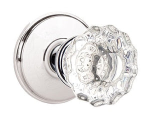 ASTORIA GLASS (AS) PRIVACY (BED/BATH) KNOB WITH 2-3/8" BACKSET AND 1/4" ROUND FACEPLATE AND STRIKEPLATE