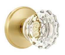 Load image into Gallery viewer, ASTORIA GLASS (AS) PRIVACY (BED/BATH) KNOB WITH 2-3/8&quot; BACKSET AND 1/4&quot; ROUND FACEPLATE AND STRIKEPLATE
