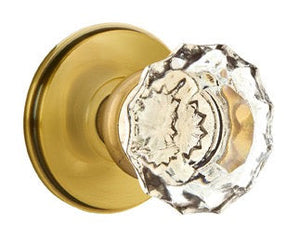ASTORIA GLASS (AS) PRIVACY (BED/BATH) KNOB WITH 2-3/8" BACKSET AND 1/4" ROUND FACEPLATE AND STRIKEPLATE