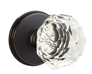 DIAMOND GLASS (CK) PRIVACY (BED/BATH) KNOB WITH 2-3/8" BACKSET AND 1/4" ROUND FACEPLATE AND STRIKEPLATE