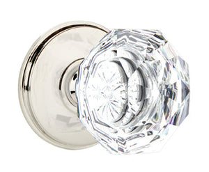 DIAMOND GLASS (CK) PASSAGE (HALL/CLOSET) KNOB WITH 2-3/8" BACKSET AND 1/4" ROUND FACEPLATE AND STRIKEPLATE