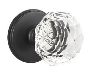 DIAMOND GLASS (CK) PRIVACY (BED/BATH) KNOB WITH 2-3/8" BACKSET AND 1/4" ROUND FACEPLATE AND STRIKEPLATE