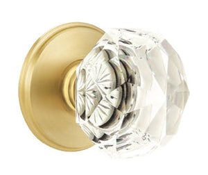 DIAMOND GLASS (CK) PASSAGE (HALL/CLOSET) KNOB WITH 2-3/8" BACKSET AND 1/4" ROUND FACEPLATE AND STRIKEPLATE