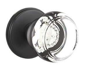 GEORGETOWN GLASS (GT) PASSAGE (HALL/CLOSET) KNOB WITH 2-3/8" BACKSET AND 1/4" ROUND FACEPLATE AND STRIKEPLATE