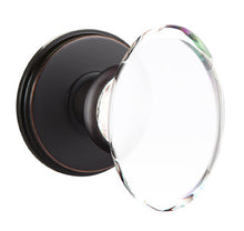 Load image into Gallery viewer, HAMPTON GLASS (HT) PRIVACY (BED/BATH) KNOB WITH 2-3/8&quot; BACKSET AND 1/4&quot; FACEPLATE AND STRIKEPLATE WITH TRADITIONAL ROSETTE
