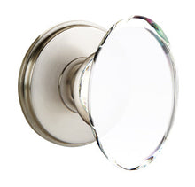 Load image into Gallery viewer, HAMPTON GLASS (HT) PRIVACY (BED/BATH) KNOB WITH 2-3/8&quot; BACKSET AND 1/4&quot; FACEPLATE AND STRIKEPLATE WITH TRADITIONAL ROSETTE
