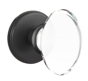 HAMPTON GLASS (HT) PASSAGE (HALL/CLOSET) KNOB WITH 2-3/8" BACKSET AND 1/4" FACEPLATE AND STRIKEPLATE WITH TRADITIONAL ROSETTE