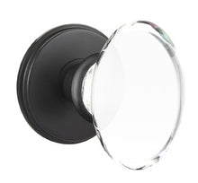 Load image into Gallery viewer, HAMPTON GLASS (HT) PRIVACY (BED/BATH) KNOB WITH 2-3/8&quot; BACKSET AND 1/4&quot; FACEPLATE AND STRIKEPLATE WITH TRADITIONAL ROSETTE
