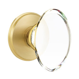 HAMPTON GLASS (HT) PRIVACY (BED/BATH) KNOB WITH 2-3/8" BACKSET AND 1/4" FACEPLATE AND STRIKEPLATE WITH TRADITIONAL ROSETTE