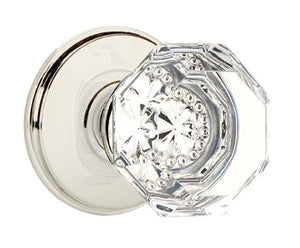 OLD TOWN GLASS (OT) PRIVACY (BED/BATH) KNOB WITH 2-3/8" BACKSET AND 1/4" ROUND FACEPLATE AND STRIKEPLATE