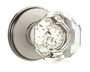 OLD TOWN GLASS (OT) PRIVACY (BED/BATH) KNOB WITH 2-3/8" BACKSET AND 1/4" ROUND FACEPLATE AND STRIKEPLATE