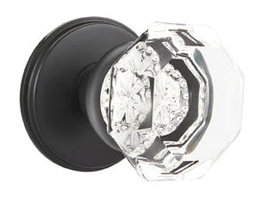 OLD TOWN GLASS (OT) PRIVACY (BED/BATH) KNOB WITH 2-3/8" BACKSET AND 1/4" ROUND FACEPLATE AND STRIKEPLATE