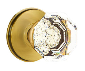 OLD TOWN GLASS (OT) PRIVACY (BED/BATH) KNOB WITH 2-3/8" BACKSET AND 1/4" ROUND FACEPLATE AND STRIKEPLATE
