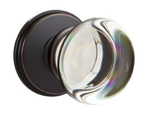PROVIDENCE GLASS (PC) PRIVACY (BED/BATH) KNOB WITH 2-3/8" BACKSET AND 1/4" ROUND FACEPLATE AND STRIKEPLATE