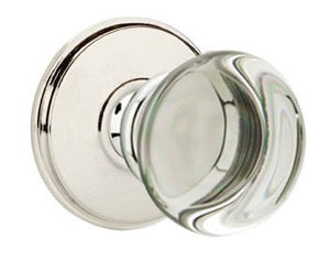 PROVIDENCE GLASS (PC) PRIVACY (BED/BATH) KNOB WITH 2-3/8" BACKSET AND 1/4" ROUND FACEPLATE AND STRIKEPLATE
