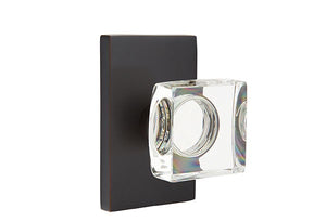 MODERN SQUARE GLASS (MSC) PASSAGE (HALL/CLOSET) KNOB WITH 2-3/8" BACKSET AND 1/4" ROUND FACEPLATE AND STRIKEPLATE