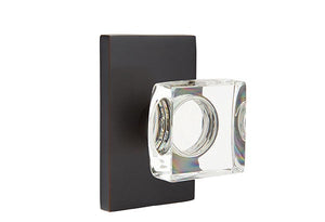 MODERN SQUARE GLASS (MSC) PRIVACY (BED/BATH) KNOB WITH 2-3/8" BACKSET AND 1/4" ROUND FACEPLATE AND STRIKEPLATE