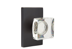 MODERN SQUARE GLASS (MSC) PRIVACY (BED/BATH) KNOB WITH 2-3/8" BACKSET AND 1/4" ROUND FACEPLATE AND STRIKEPLATE