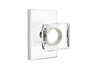 MODERN SQUARE GLASS (MSC) PRIVACY (BED/BATH) KNOB WITH 2-3/8" BACKSET AND 1/4" ROUND FACEPLATE AND STRIKEPLATE