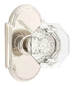OLD TOWN GLASS (OT) PRIVACY (BED/BATH) KNOB WITH 2-3/8" BACKSET AND 1/4" ROUND FACEPLATE AND STRIKEPLATE