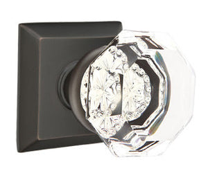 OLD TOWN GLASS (OT) PRIVACY (BED/BATH) KNOB WITH 2-3/8" BACKSET AND 1/4" ROUND FACEPLATE AND STRIKEPLATE