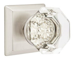 OLD TOWN GLASS (OT) PRIVACY (BED/BATH) KNOB WITH 2-3/8" BACKSET AND 1/4" ROUND FACEPLATE AND STRIKEPLATE