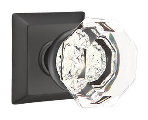 OLD TOWN GLASS (OT) PRIVACY (BED/BATH) KNOB WITH 2-3/8" BACKSET AND 1/4" ROUND FACEPLATE AND STRIKEPLATE