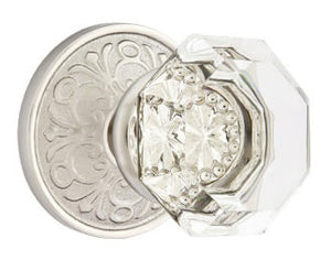 OLD TOWN GLASS (OT) PRIVACY (BED/BATH) KNOB WITH 2-3/8" BACKSET AND 1/4" ROUND FACEPLATE AND STRIKEPLATE