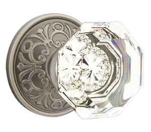 OLD TOWN GLASS (OT) PASSAGE (HALL/CLOSET) KNOB WITH 2-3/8" BACKSET AND 1/4" ROUND FACEPLATE AND STRIKEPLATE