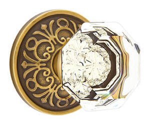 OLD TOWN GLASS (OT) PRIVACY (BED/BATH) KNOB WITH 2-3/8" BACKSET AND 1/4" ROUND FACEPLATE AND STRIKEPLATE