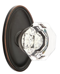 OLD TOWN GLASS (OT) PRIVACY (BED/BATH) KNOB WITH 2-3/8" BACKSET AND 1/4" ROUND FACEPLATE AND STRIKEPLATE