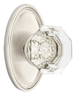 OLD TOWN GLASS (OT) PRIVACY (BED/BATH) KNOB WITH 2-3/8" BACKSET AND 1/4" ROUND FACEPLATE AND STRIKEPLATE
