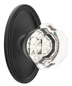 OLD TOWN GLASS (OT) PRIVACY (BED/BATH) KNOB WITH 2-3/8" BACKSET AND 1/4" ROUND FACEPLATE AND STRIKEPLATE