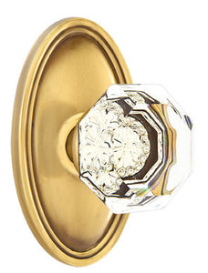 OLD TOWN GLASS (OT) PRIVACY (BED/BATH) KNOB WITH 2-3/8" BACKSET AND 1/4" ROUND FACEPLATE AND STRIKEPLATE