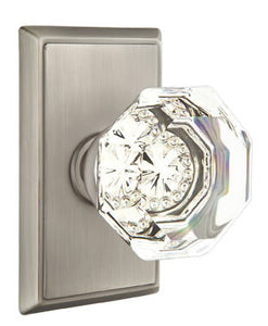 OLD TOWN GLASS (OT) PRIVACY (BED/BATH) KNOB WITH 2-3/8" BACKSET AND 1/4" ROUND FACEPLATE AND STRIKEPLATE