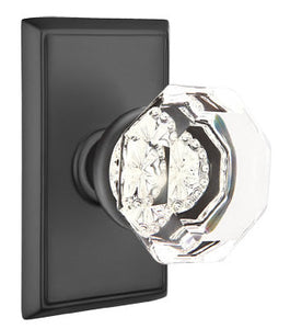 OLD TOWN GLASS (OT) PRIVACY (BED/BATH) KNOB WITH 2-3/8" BACKSET AND 1/4" ROUND FACEPLATE AND STRIKEPLATE