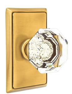 OLD TOWN GLASS (OT) PRIVACY (BED/BATH) KNOB WITH 2-3/8" BACKSET AND 1/4" ROUND FACEPLATE AND STRIKEPLATE