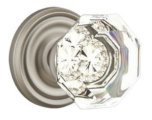 OLD TOWN GLASS (OT) PRIVACY (BED/BATH) KNOB WITH 2-3/8" BACKSET AND 1/4" ROUND FACEPLATE AND STRIKEPLATE