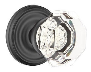 OLD TOWN GLASS (OT) PRIVACY (BED/BATH) KNOB WITH 2-3/8" BACKSET AND 1/4" ROUND FACEPLATE AND STRIKEPLATE