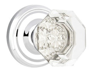 OLD TOWN GLASS (OT) PRIVACY (BED/BATH) KNOB WITH 2-3/8" BACKSET AND 1/4" ROUND FACEPLATE AND STRIKEPLATE