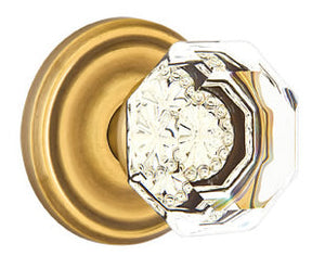 OLD TOWN GLASS (OT) PRIVACY (BED/BATH) KNOB WITH 2-3/8" BACKSET AND 1/4" ROUND FACEPLATE AND STRIKEPLATE